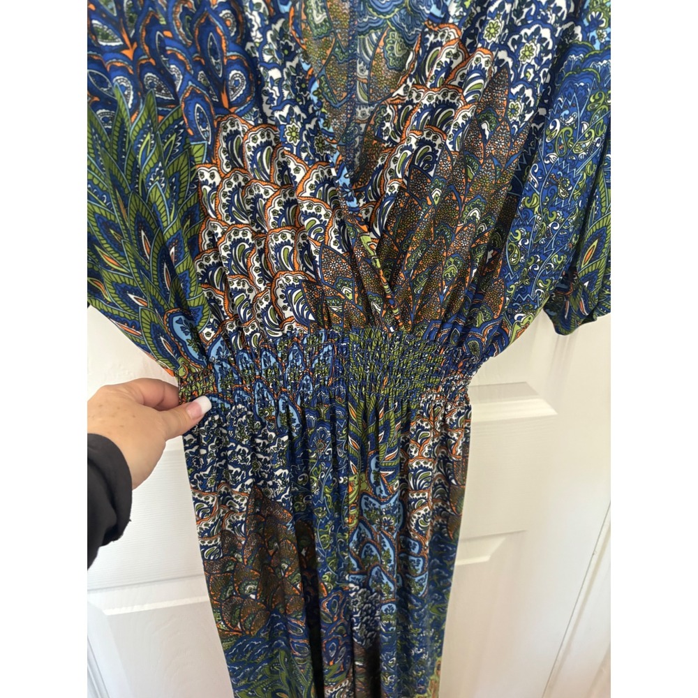 5th & Love Peacock Paisley Print Jumpsuit Blue Green Smocked Waist Womens XL - Picture 6 of 10